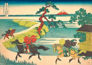 http://www.metmuseum.org/art/collection/search/55291 Artist: Katsushika Hokusai, Japanese, Tokyo (Edo) 1760?1849 Tokyo (Edo), Sekiya Village on the Sumida River (Sumidagawa Sekiya no sato), from the series Thirty-six Views of Mount Fuji (Fugaku sanjurokkei), ca. 1830?32, Polychrome woodblock print; ink and color on paper, H. 10 in. (25.4 cm); W. 15 1/4 in. (38.7 cm). The Metropolitan Museum of Art, New York. Rogers Fund, 1922 (JP1338)